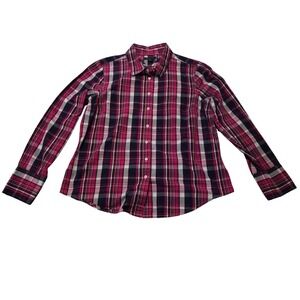 Tommy Hilfiger Shirt Womens XL Pink Plaid Long Sleeve Button Up Cotton Collared